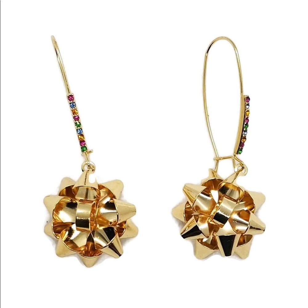 Betsey Johnson holiday Christmas bow present gold earrings